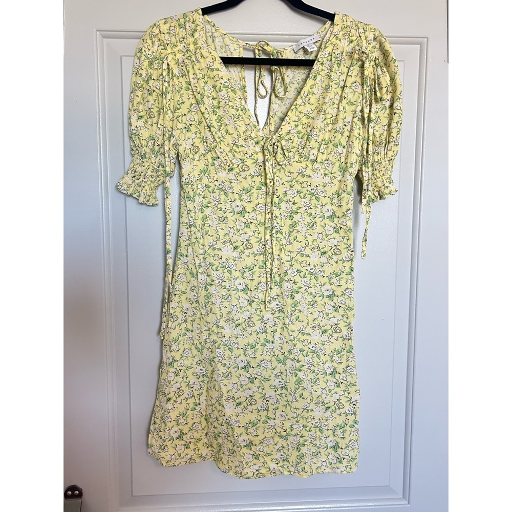 Topshop yellow & green floral print mini dress